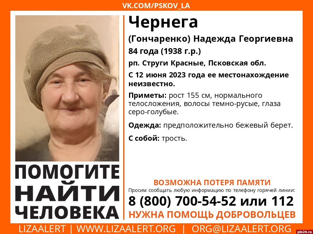 84-летняя женщина с тростью пропала в Стругах Красных : Псковская Лента  Новостей / ПЛН