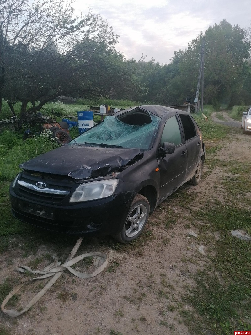 Начинающий водитель опрокинул автомобиль из-за выбежавшего на дорогу лося в  Пыталовском районе. ФОТО : Псковская Лента Новостей / ПЛН